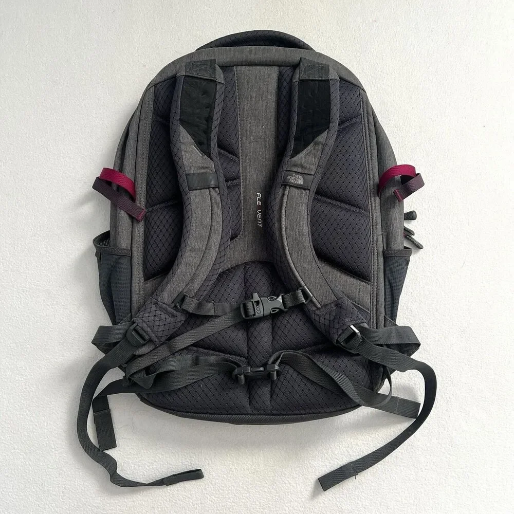 The North Face TNF Gray Magenta Pink Borealis Laptop School Hiking Backpack Bag
